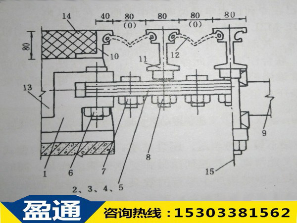 GQF-MZL( II )型伸縮縫聯動機構設置示意圖(尺寸單位:mm)